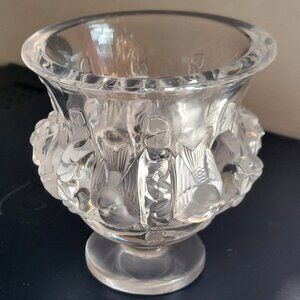 LALIQUE Crystal France Dampierre Sparrows Birds Vase Trifle Dish Bowl #11230 EUC